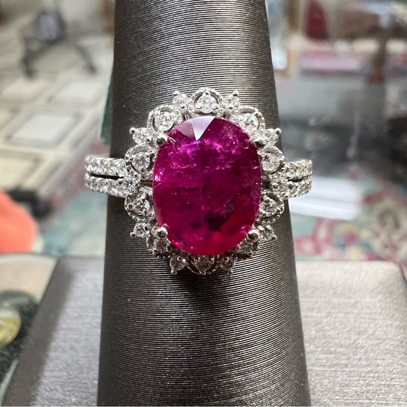 14k White Gold Diamond & Ruby Ring - Picture 5 of 9